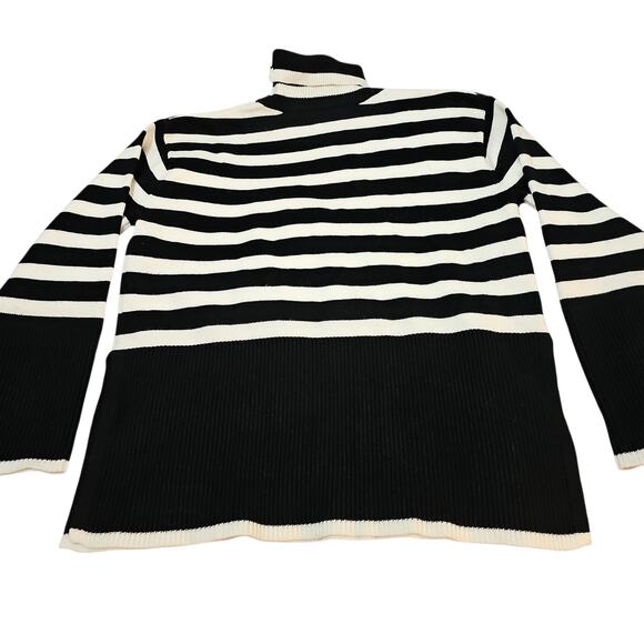 NWOT Black & White Striped Mock Neck Sweater Womens Large Oversized Fit - Picture 8 of 8